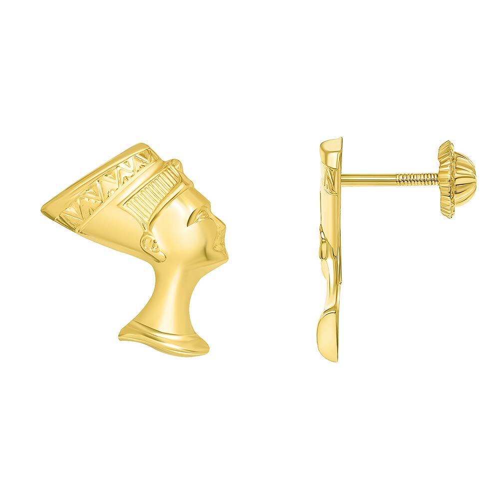 14k Gold Egyptian Queen Nefertiti Stud Earrings