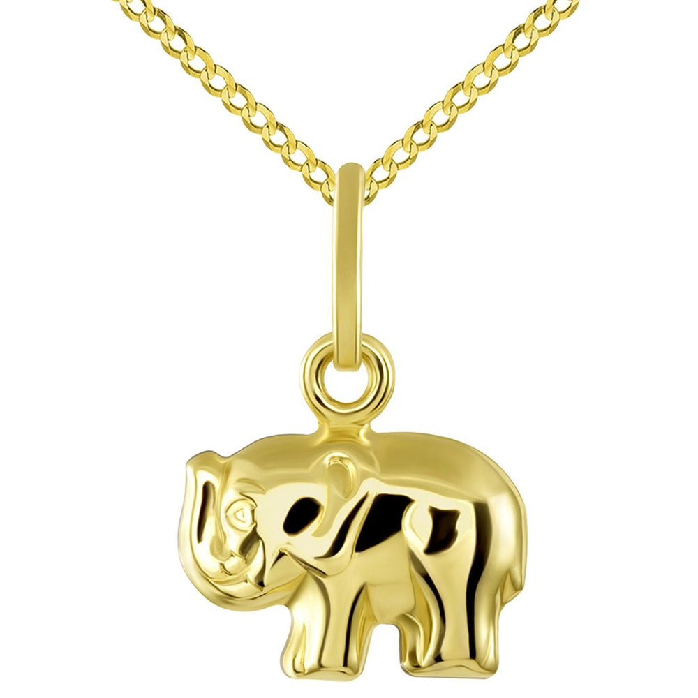 14K Gold Elephant Charm Feng Shui - Cuban Chain