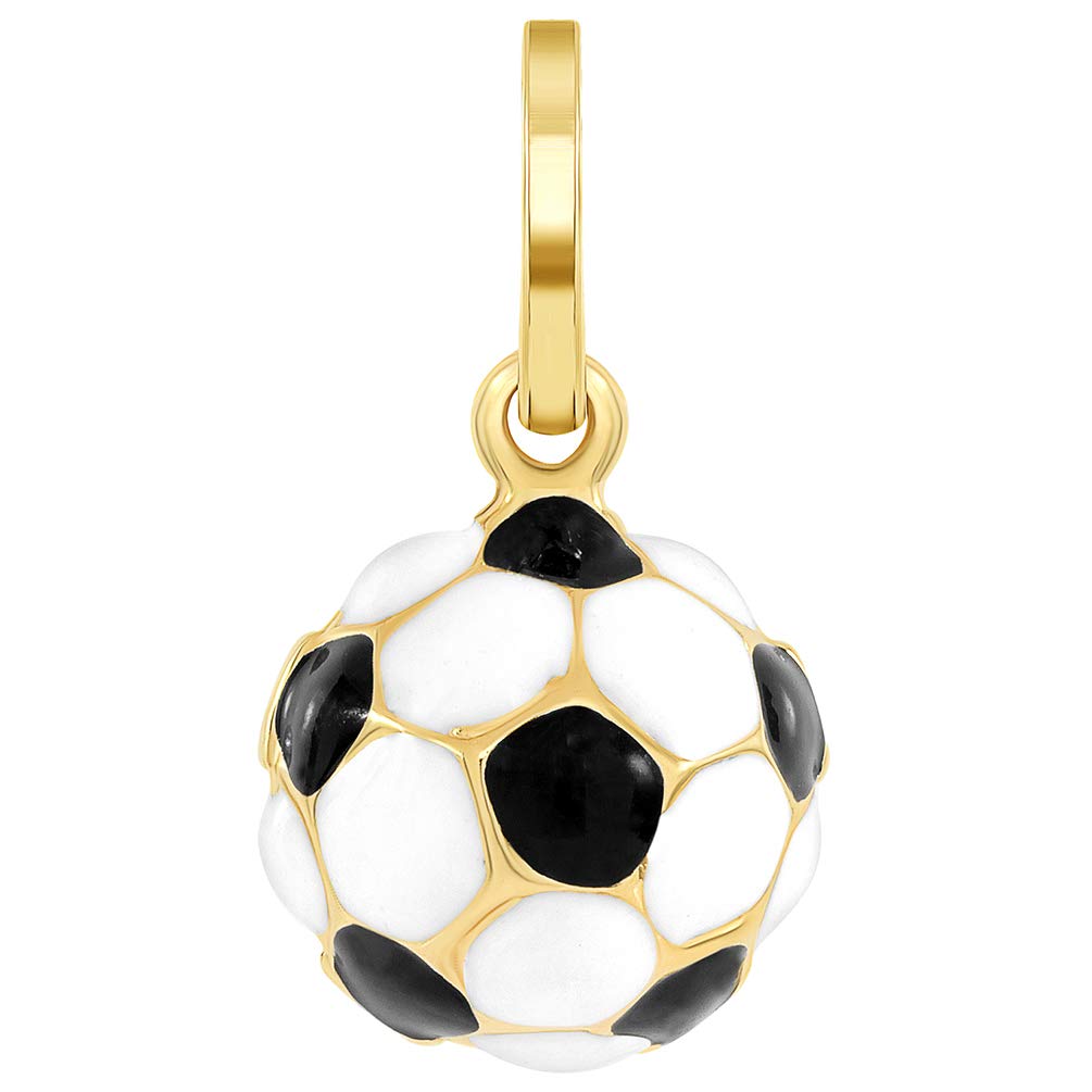 14k Gold Enameled 3D Soccer Ball Charm Pendant