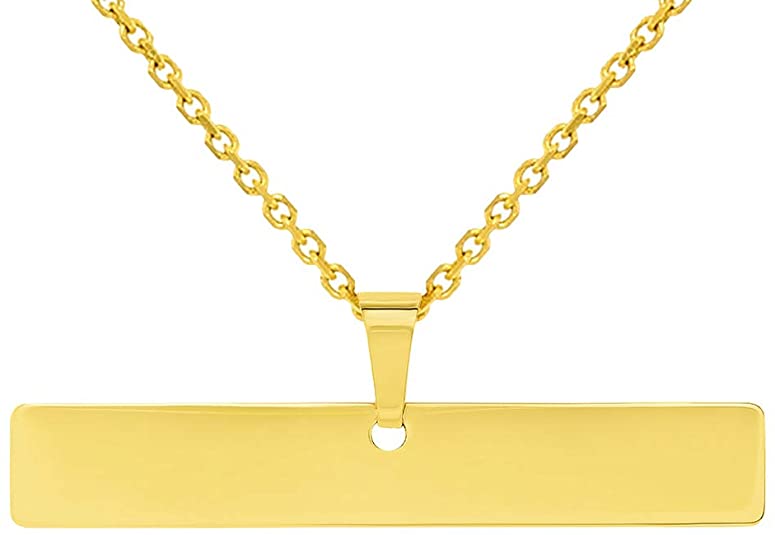 14k Gold Engravable Horizontal Bar Charm Pendant