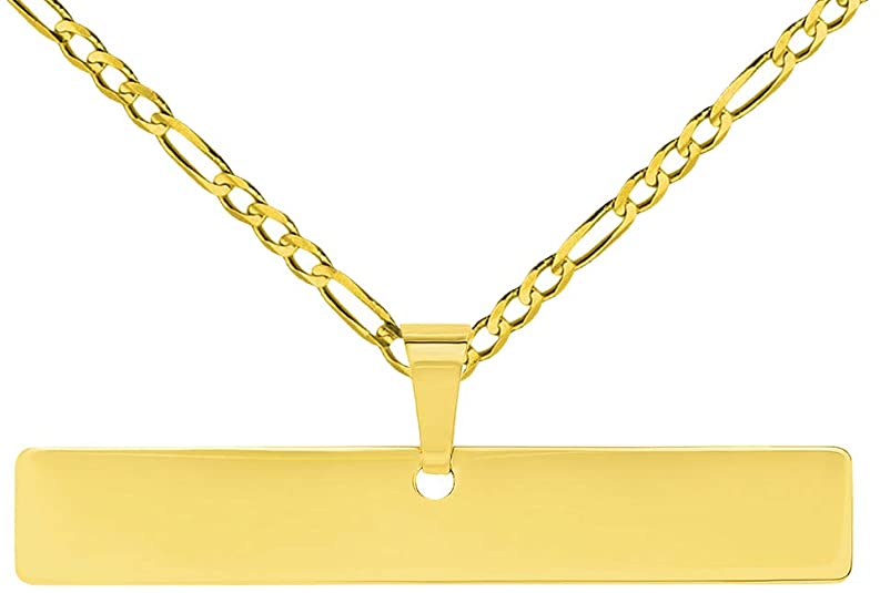 14k Gold Engravable Horizontal Bar Charm Pendant