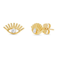Load image into Gallery viewer, 14k Gold Evil Eye with Lashes Stud Earrings
