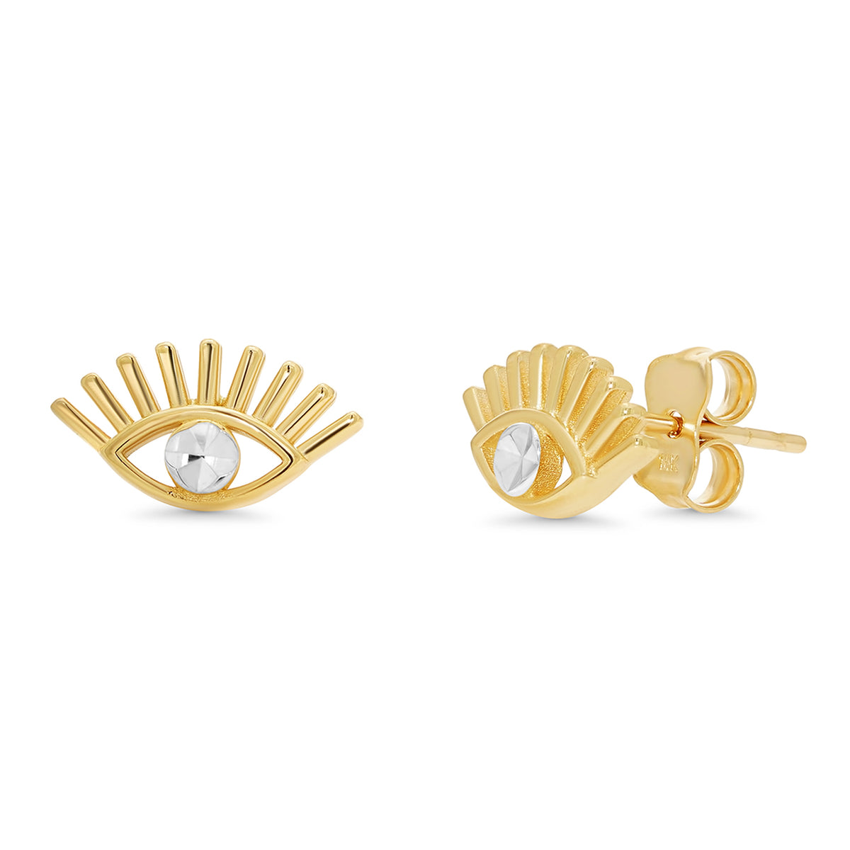 14k Gold Evil Eye with Lashes Stud Earrings