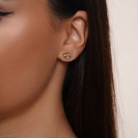 Load image into Gallery viewer, 14k Gold Evil Eye with Lashes Stud Earrings
