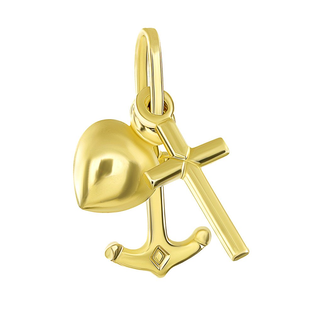 14K Gold Faith Hope Love Charm Religious Pendant