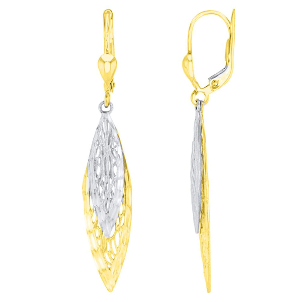 14K Gold Fancy Double Leaf Drop Dangle Earrings