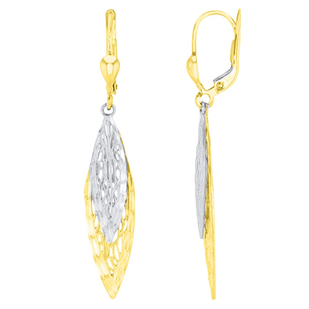14K Gold Fancy Double Leaf Drop Dangle Earrings