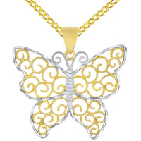 Load image into Gallery viewer, 14k Gold Filigree Butterfly Pendant Necklace

