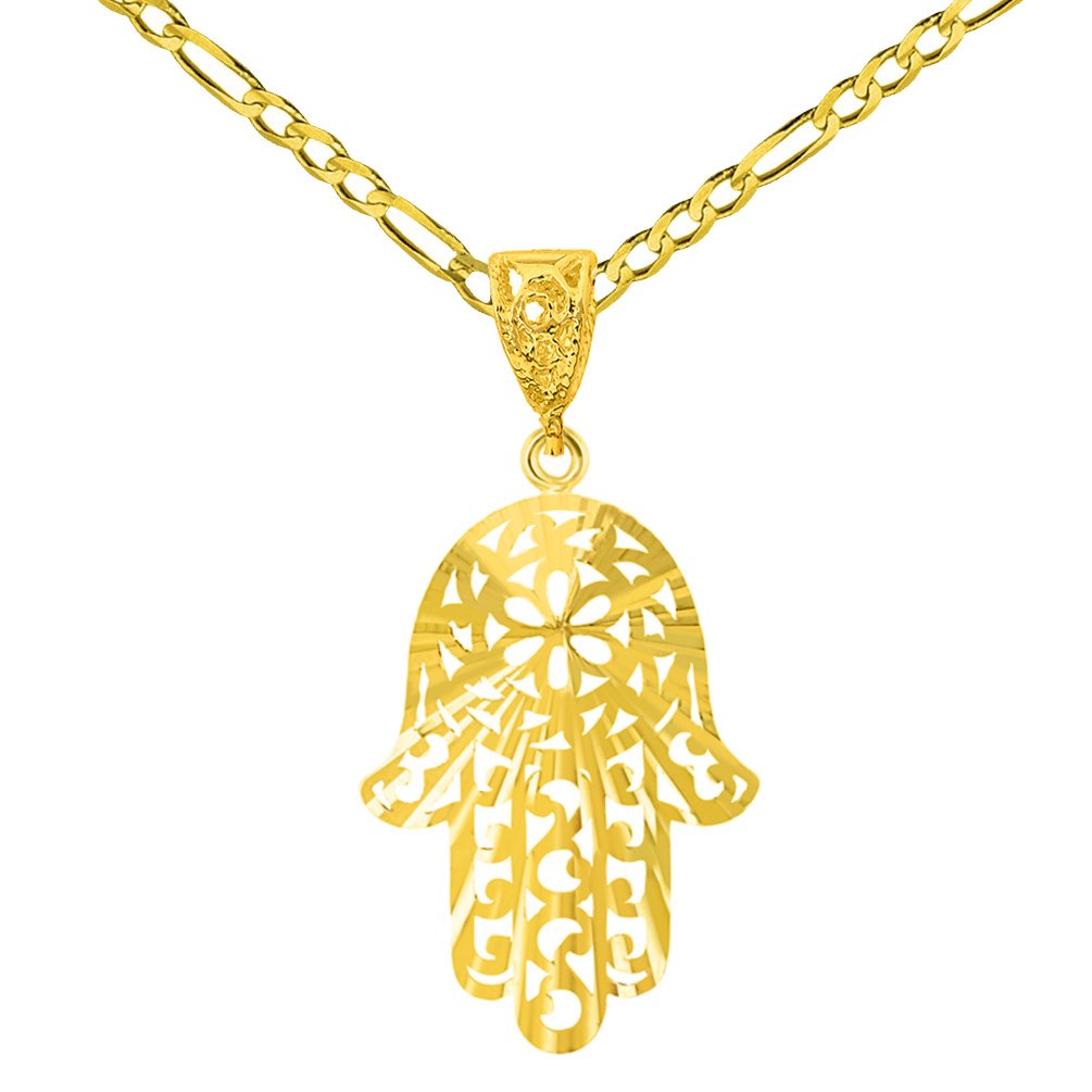 14K Gold Filigree Hamsa Hand of Fatima Pendant