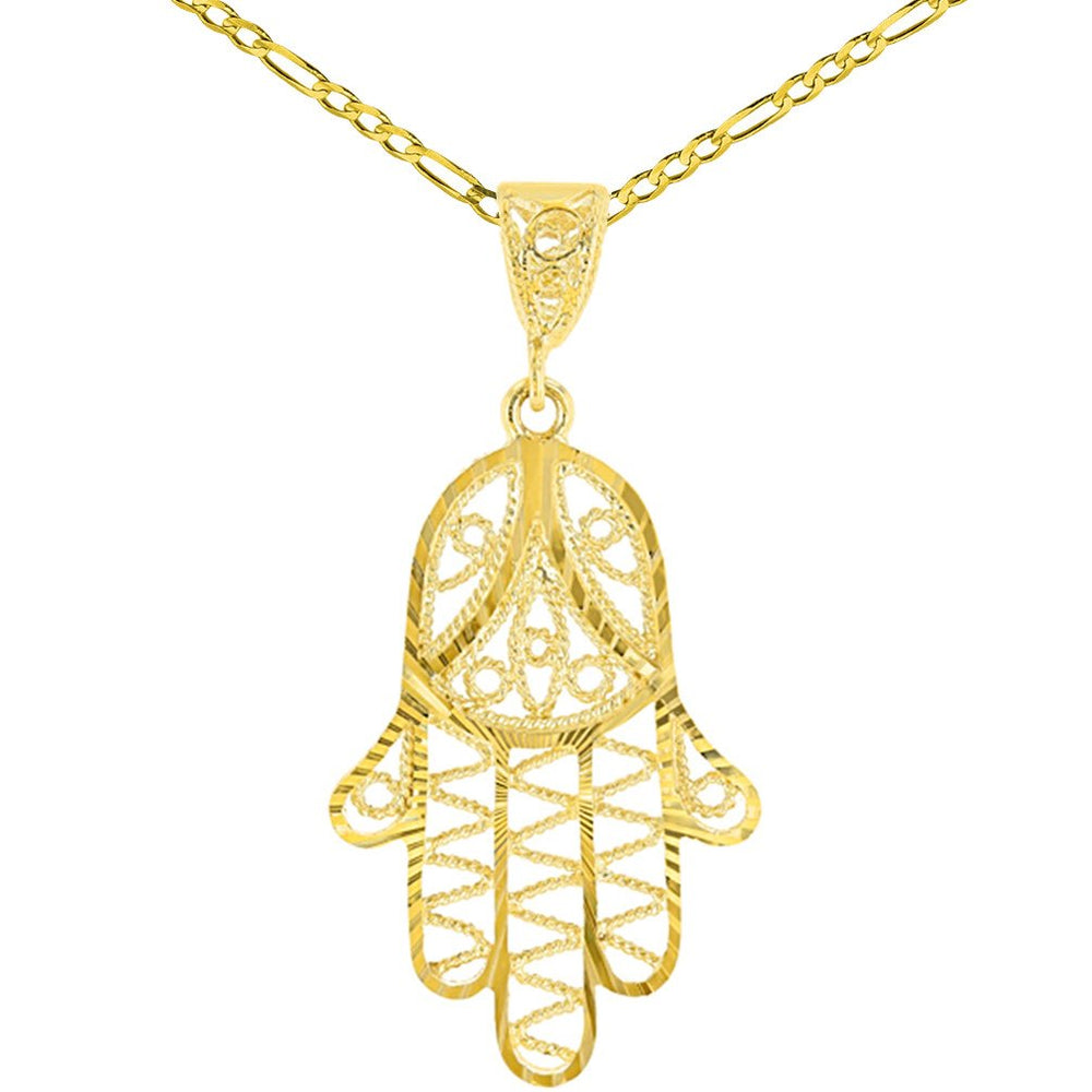  14K Gold Filigree Hamsa Hand of God Pendant