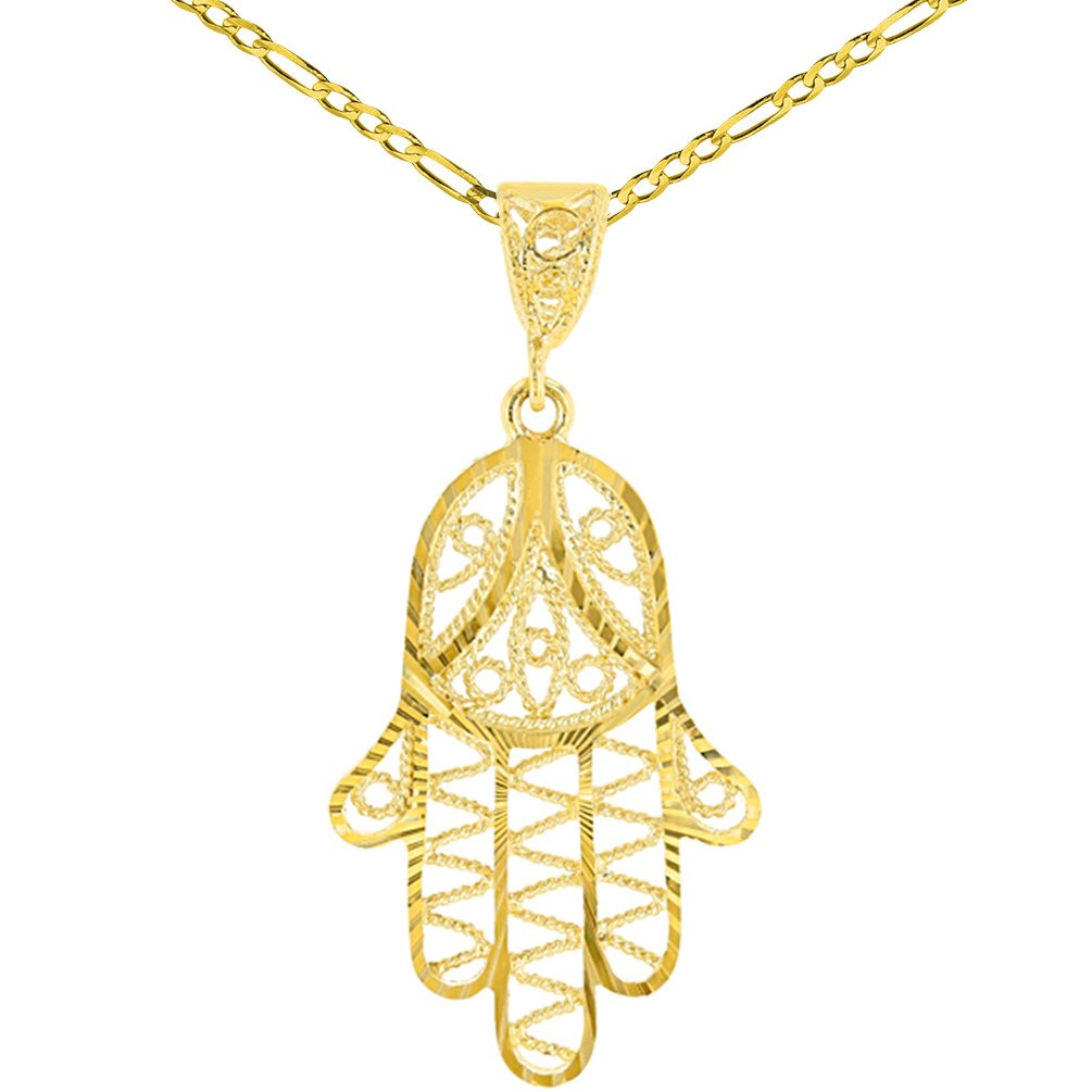  14K Gold Filigree Hamsa Hand of God Pendant
