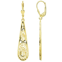Load image into Gallery viewer, 14k Gold Filigree Teardrop Dangle Drop Earrings
