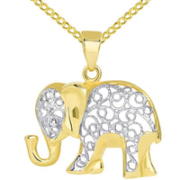 Load image into Gallery viewer, 14k Gold Filigree Two Tone Elephant Pendant
