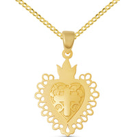 Load image into Gallery viewer, 14K Gold Flaming Sacred Heart Cross Pendant
