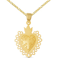 Load image into Gallery viewer, 14K Gold Flaming Sacred Heart Cross Pendant
