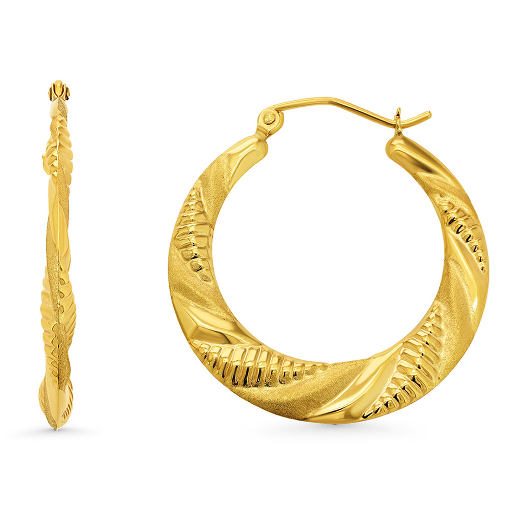 14k Gold Flat Tapered Hoop Earrings with Hinged Back