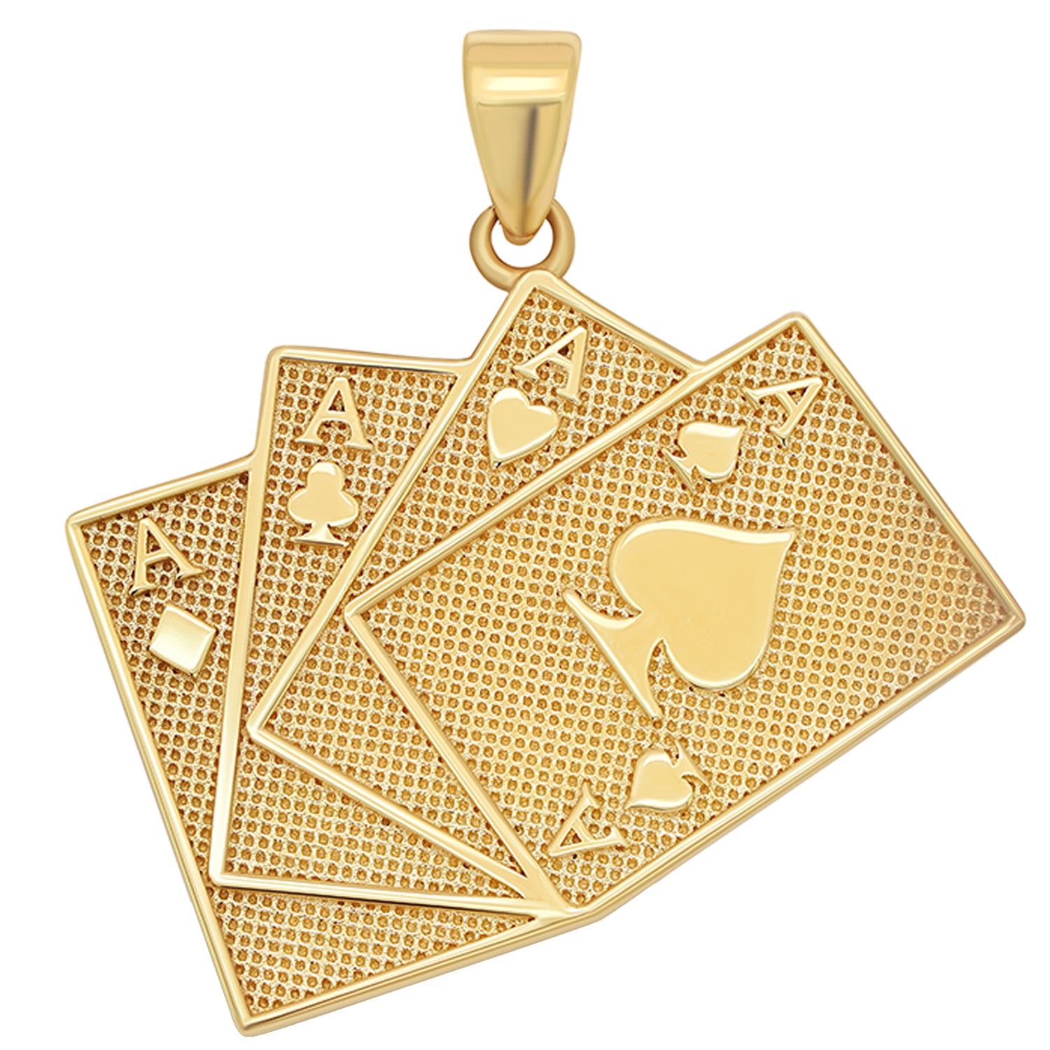 14K ゴールドネックレス ポーカーズ 14K Gold Four of a Kind Aces Poker Hand Pendant | Jewelry America