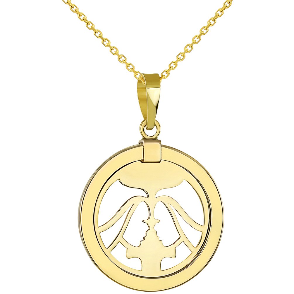 14K Gold Gemini Twins Zodiac Pendant Necklace