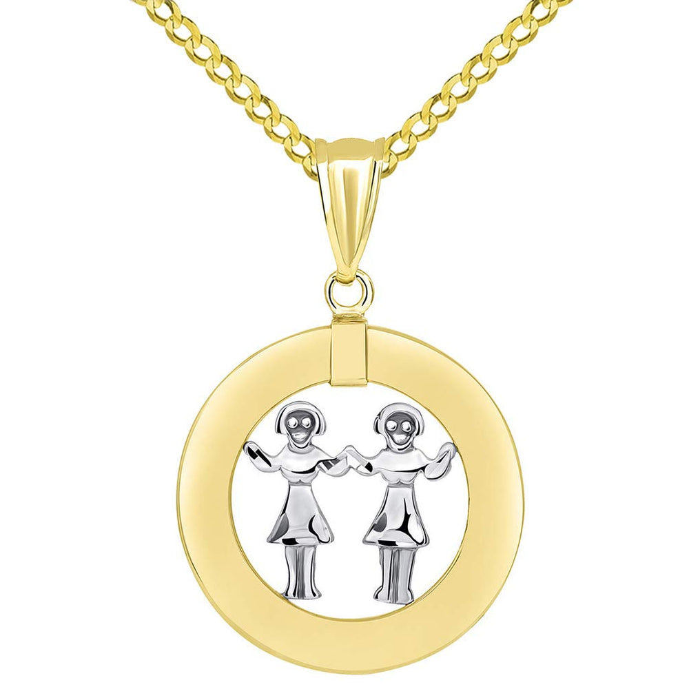 14k Gold Gemini Zodiac Pendant Cuban Necklace