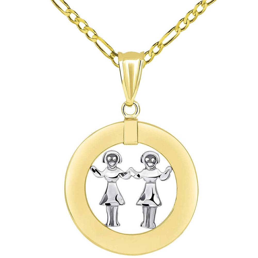 14k Gold Gemini Zodiac Sign Pendant Necklace