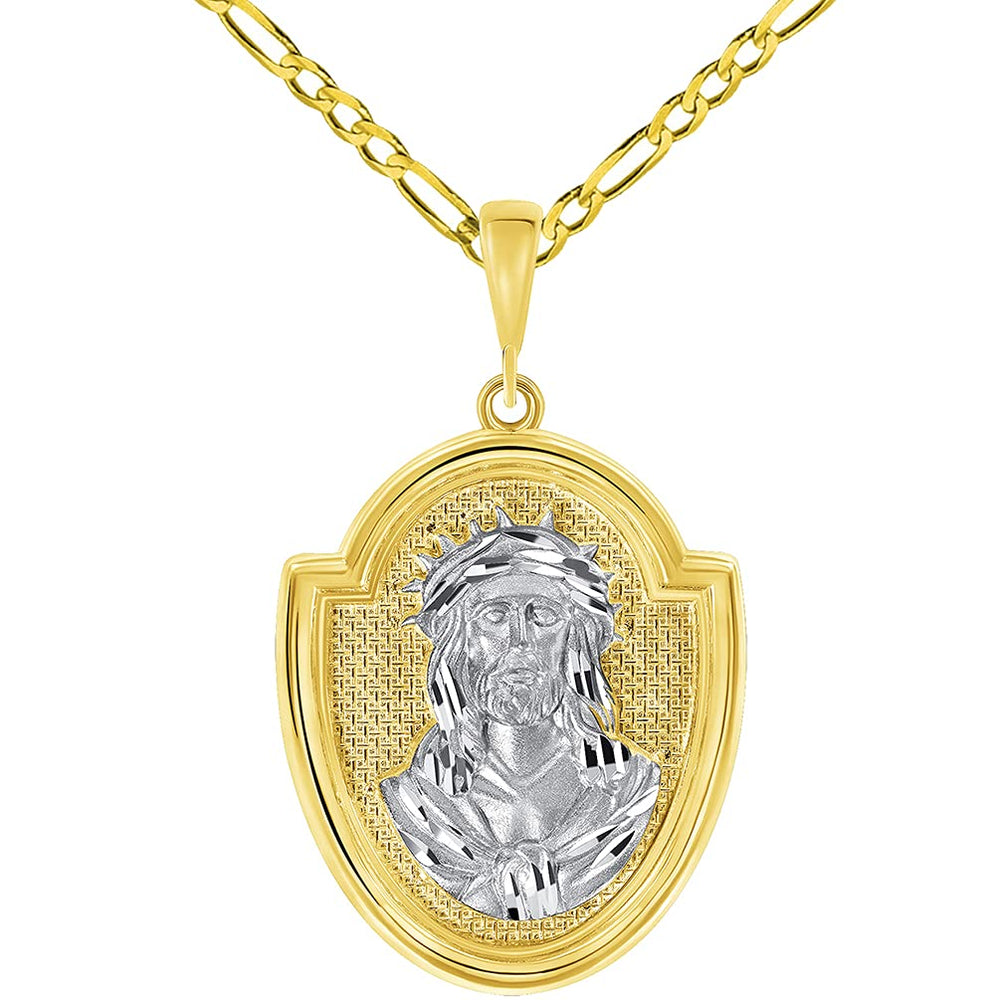 14k Gold God Bless Us Medallion Pendant Necklace