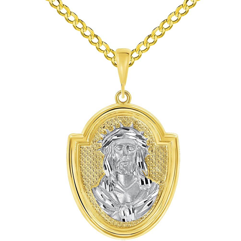 14k Yellow Gold God Bless Us Medallion Pendant - Jewelry America