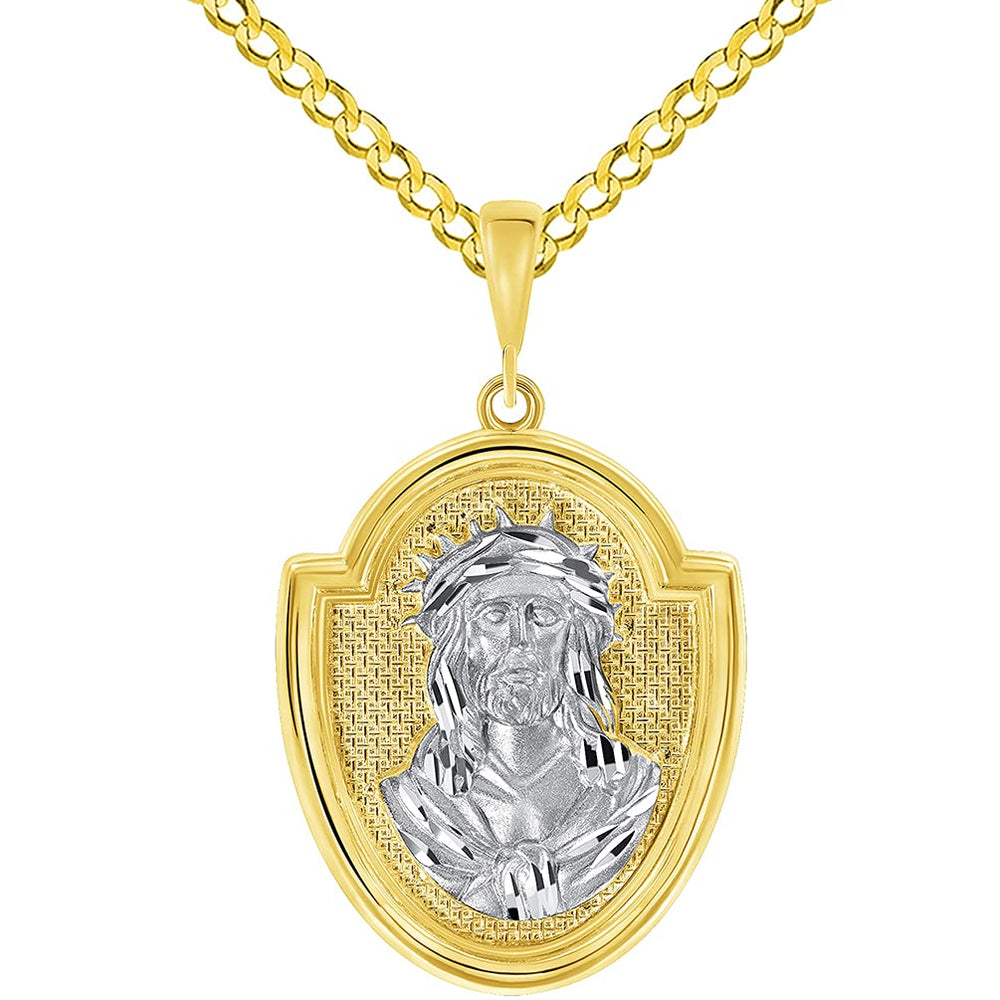 14k Gold God Bless Us Medallion Pendant Necklace