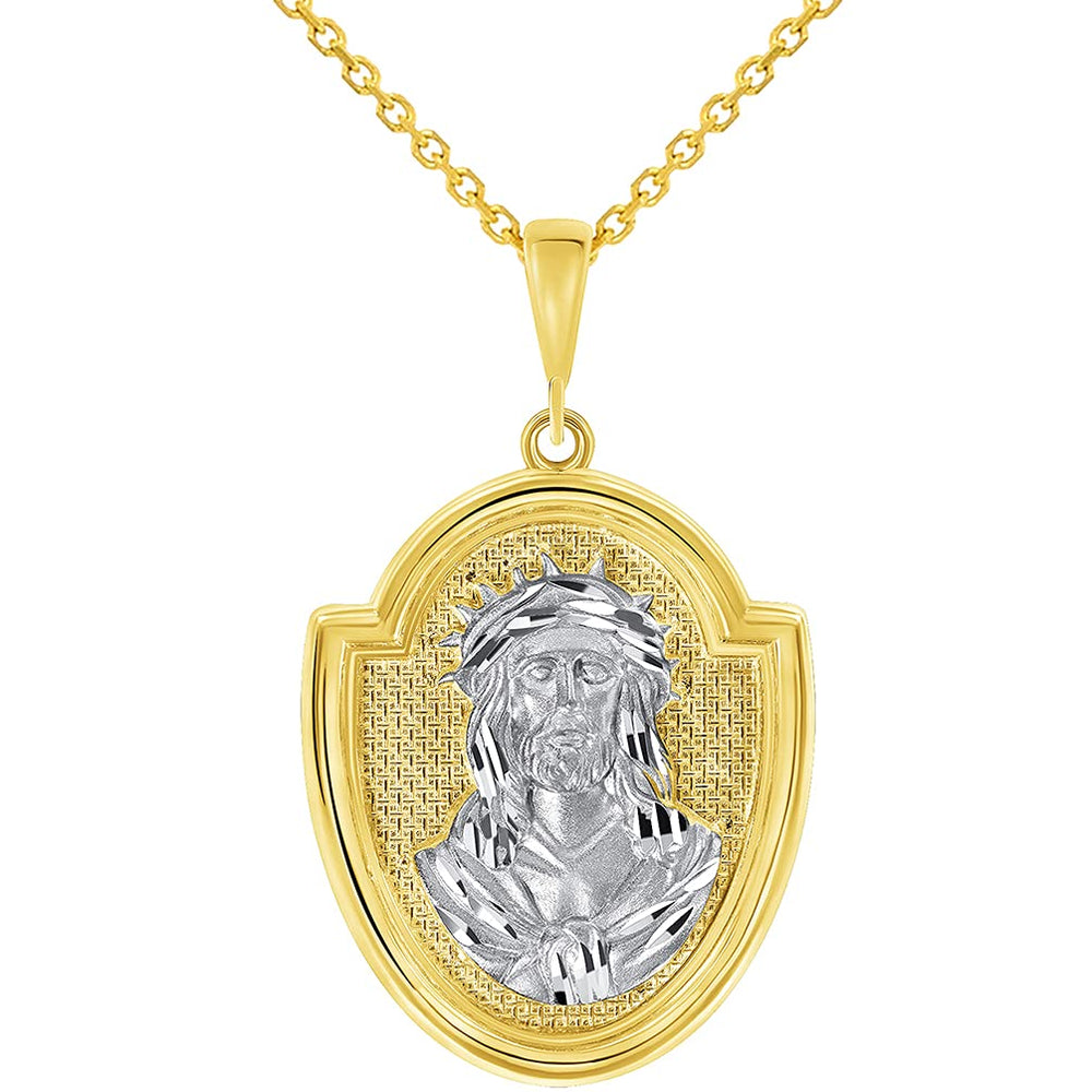 14k Gold God Bless Us Medallion Pendant Necklace