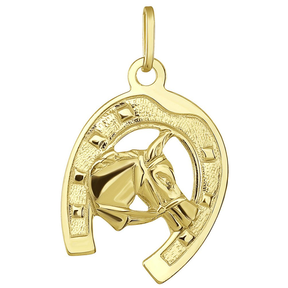 14K Gold Good Luck Horseshoe with Head Pendant