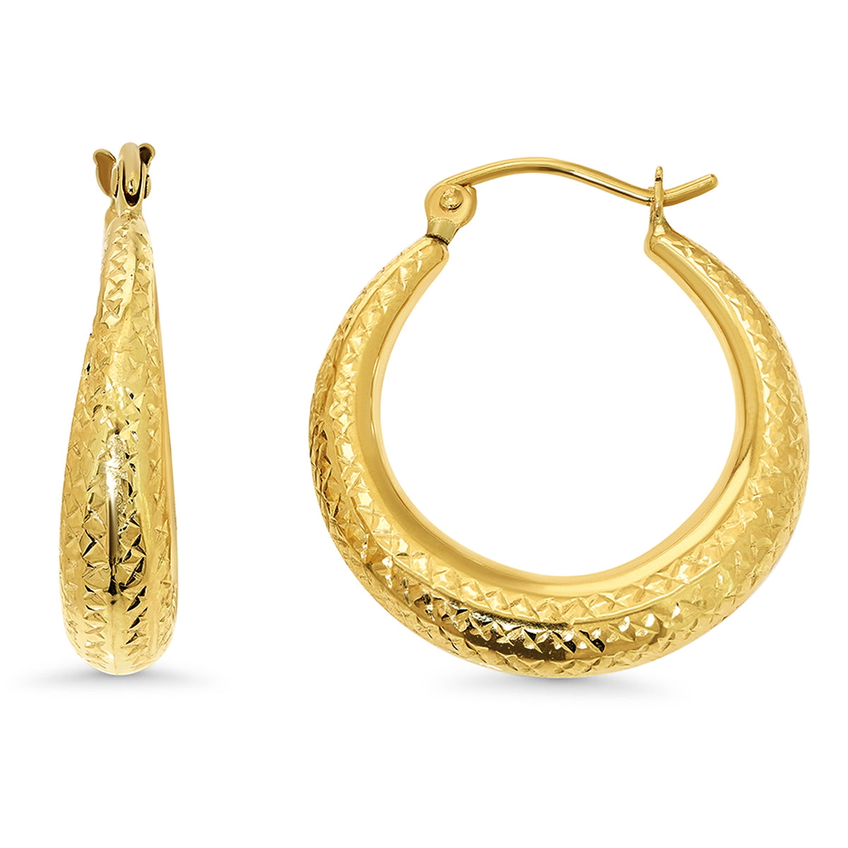 14k Gold Graduating Diamond-Cut Hoop Earrings