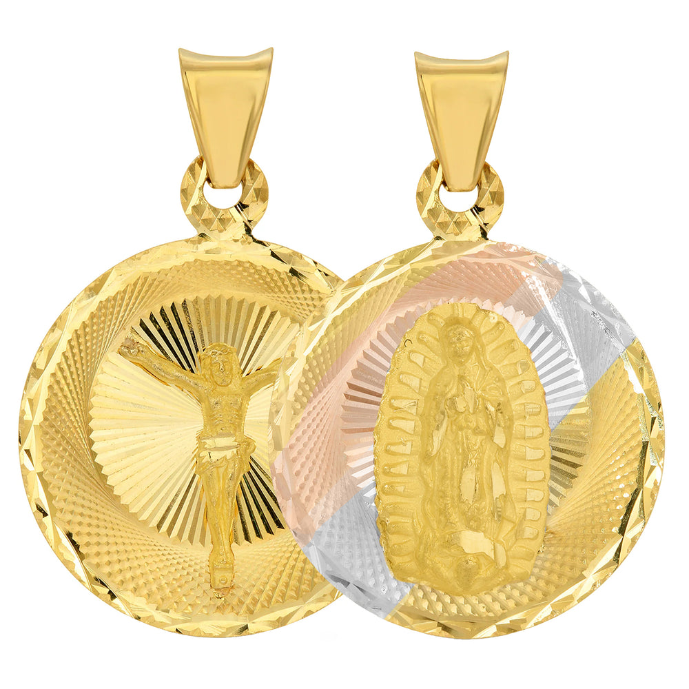 14K Gold Guadalupe and Jesus Crucifix Pendant