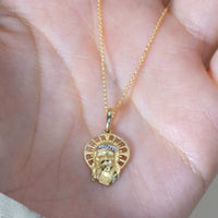Load image into Gallery viewer, 14K Gold Halo Jesus Christ Face Pendant Necklace
