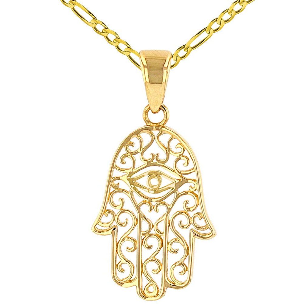 14K Gold Hamsa Hand of Fatima Pendant Necklace