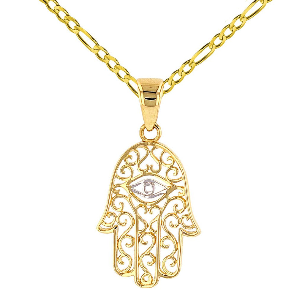 14K Gold Hamsa Hand of Fatima Pendant Necklace 