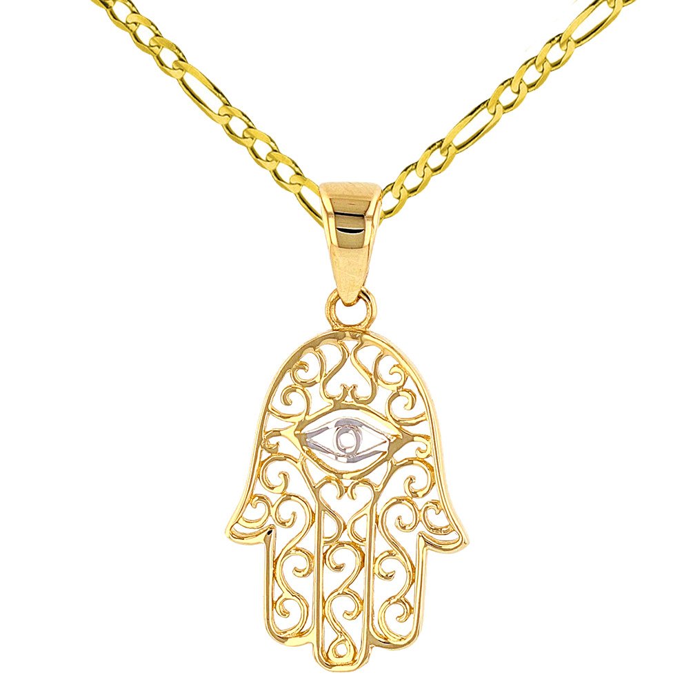 14K Gold Hamsa Hand of Fatima Pendant Necklace 