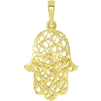 Load image into Gallery viewer, 14K Gold Hamsa Hand of Fatima with Evil Eye Pendant

