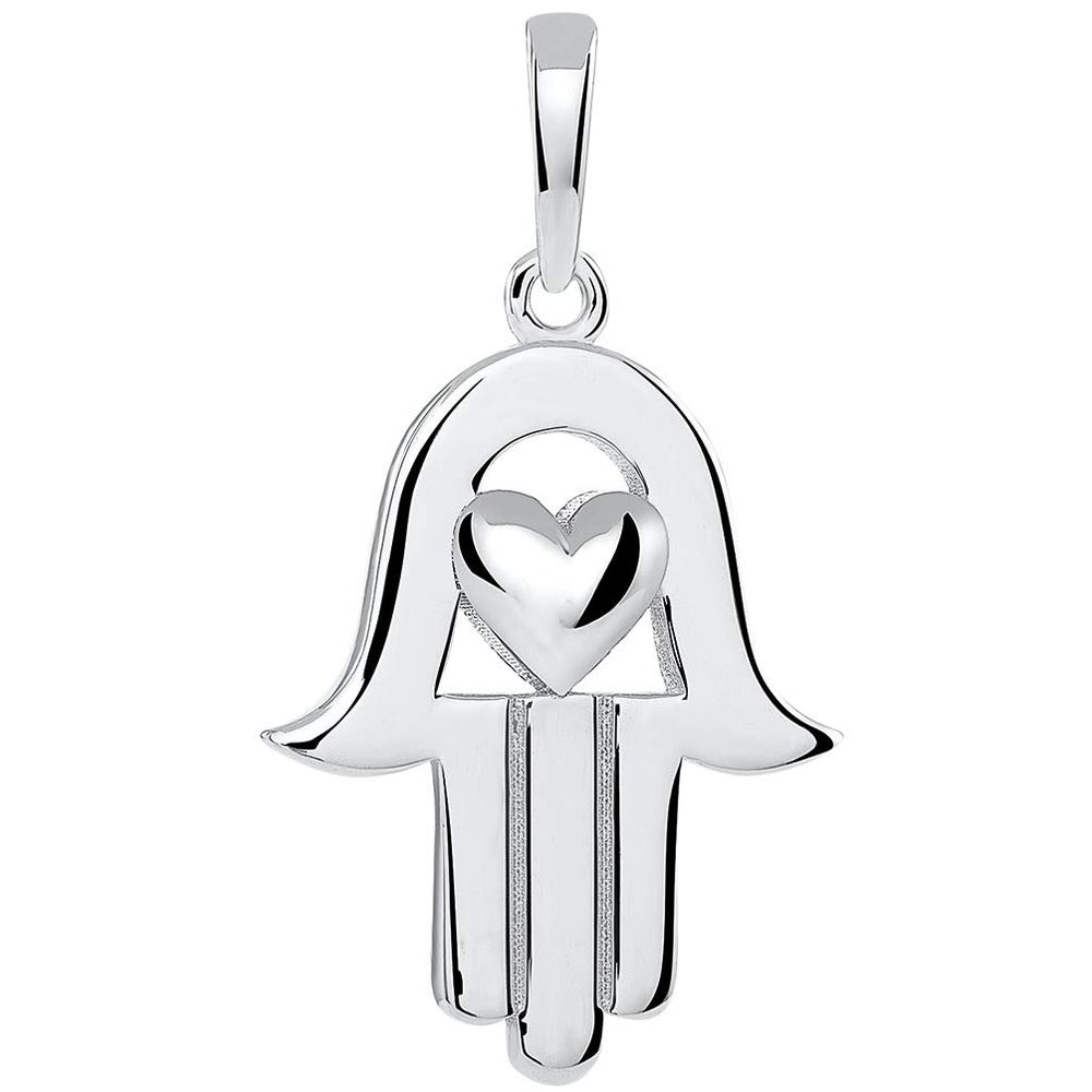 14k Gold Hamsa Hand of Fatima with Heart Pendant