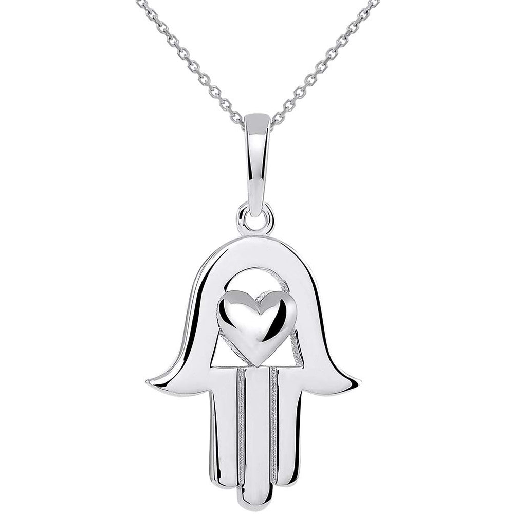 14k Gold Hamsa Hand with Heart Pendant Necklace
