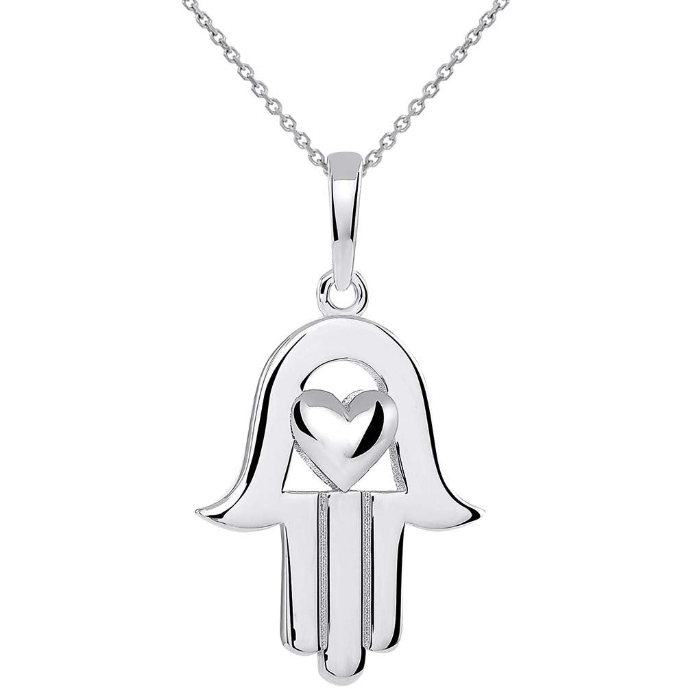 14k Gold Hamsa Hand with Heart Pendant Necklace