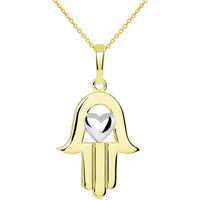Load image into Gallery viewer, 14k Gold Hamsa Hand with Heart Pendant Necklace
