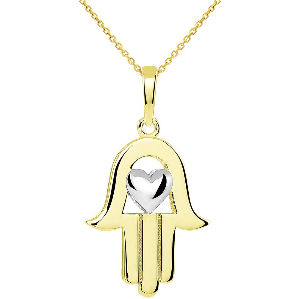 14k Gold Hamsa Hand with Heart Pendant Necklace