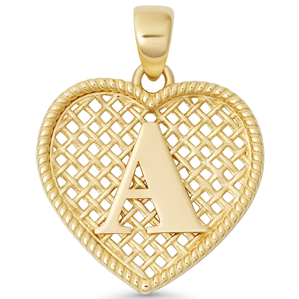 14K Gold Heart A to Z Letter Charm Pendant