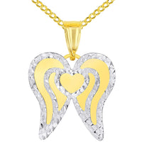 Load image into Gallery viewer, 14k gold heart and angel wings pendant necklace
