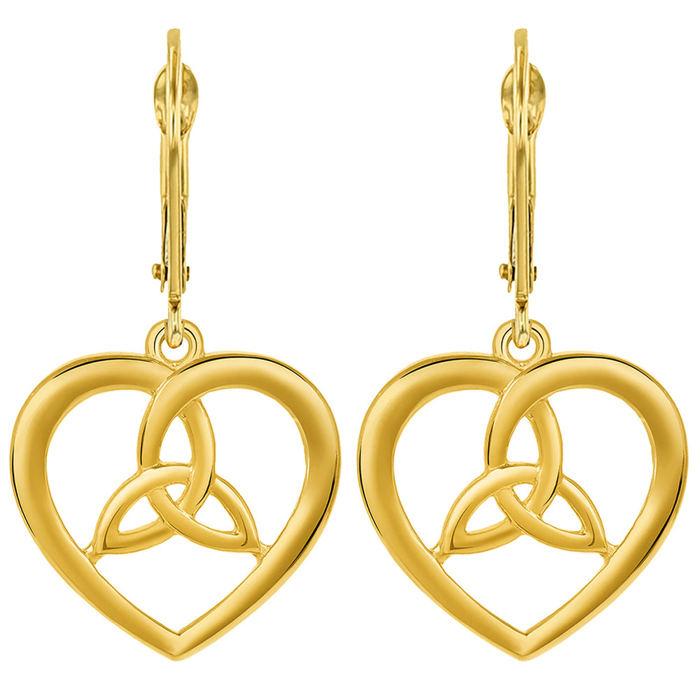 14k Gold Heart Celtic Trinity Knot Drop Earrings