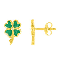 Load image into Gallery viewer, 14K Gold Heart Four Leaf Clover Stud Earrings
