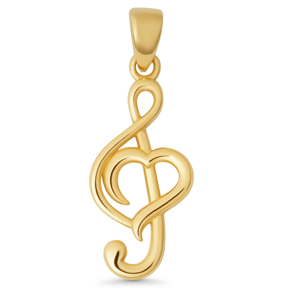 14k Gold Heart-Shaped G Clef Music Note Pendant