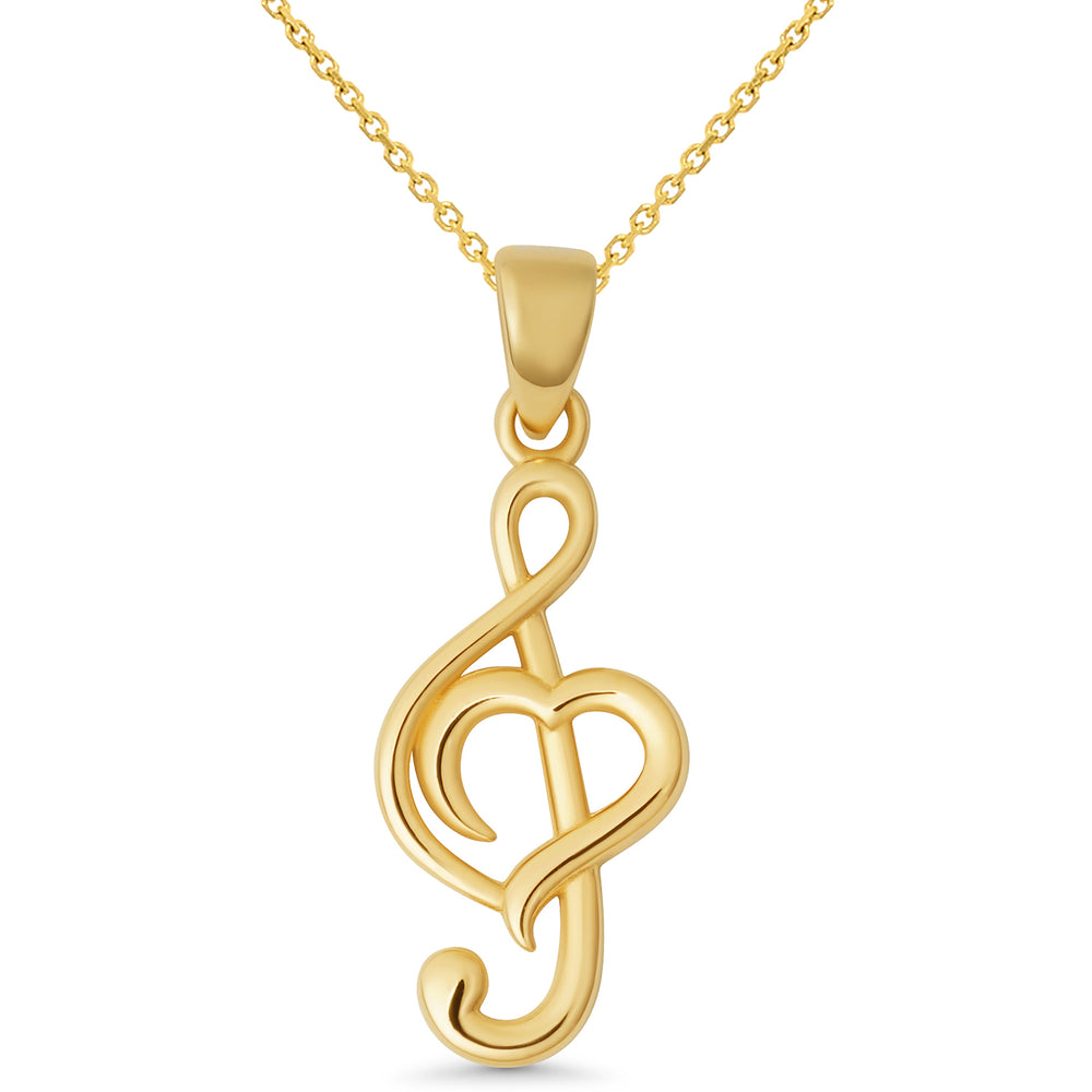 14k Gold Heart-Shaped G Clef Music Note Pendant
