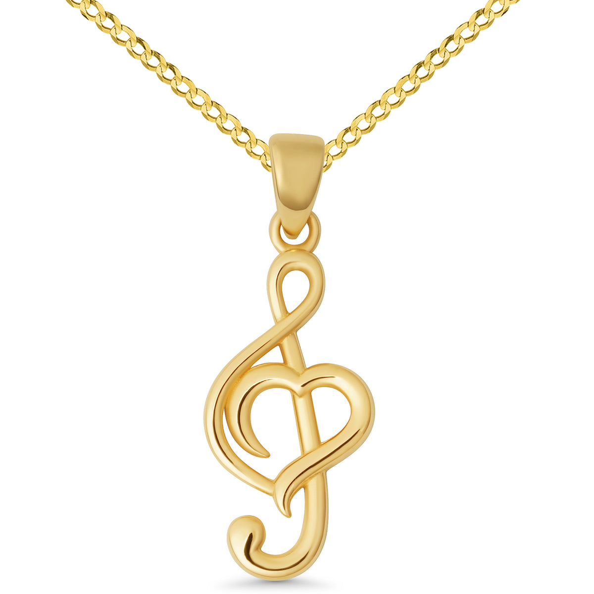 14k Yellow Gold Heart-Shaped G Clef Music Note Pendant Necklace