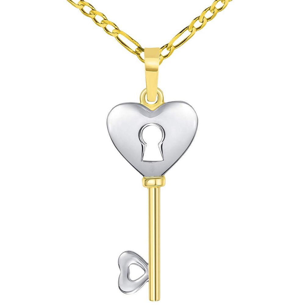 14k Gold Heart Shaped Love Key Pendant Necklace