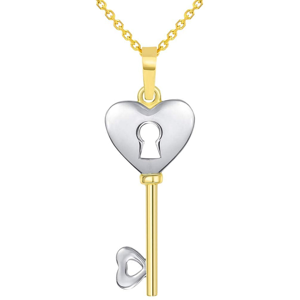 14k Gold Heart Shaped Love Key Pendant Necklace